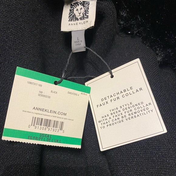 Ann Klein Elegant Black Fur-Collar Jacket L - Picture 7 of 8